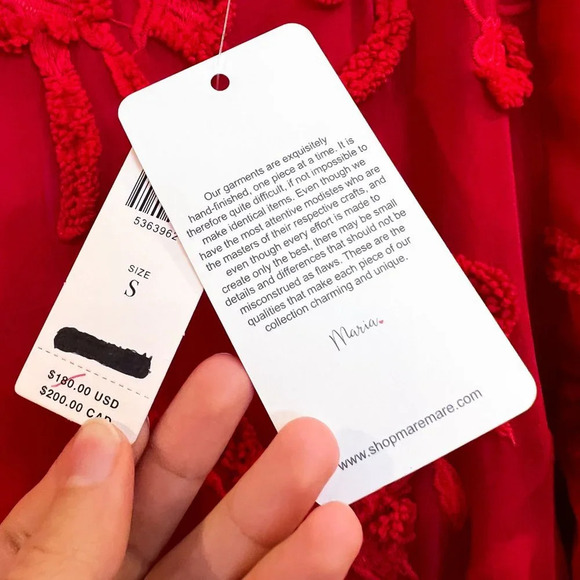 Mare Mare Red Floral Embroidered Long Sleeve Rope Tie Bohemian Mini Dress S NWT - Picture 9 of 10